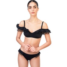 Bonesta Swimwear Volanlı Siyah Tüllü Bikini Takımı