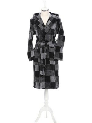 Özdilek Hawai Ekose Plaid Kadife Kapüşonlu Bornoz Xxl Beden