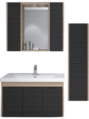 Denko Mostar 90 cm Banyo Dolabı Takımı ve Boy Dolabı-Siyah