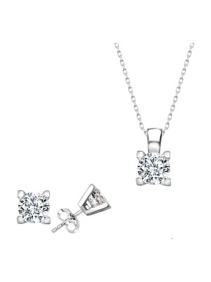 Swarovski Taşlı Tektaş Küpe Kolye Ikili Kadın Set