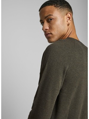 Jack & Jones 12157321_Jjehill Knit CrewNeck Noo O Yaka Uzun Kollu Normal Kalıp Düz Koyu Yeşil Erkek