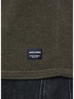 Jack & Jones 12157321_Jjehill Knit CrewNeck Noo O Yaka Uzun Kollu Normal Kalıp Düz Koyu Yeşil Erkek