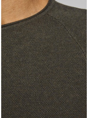 Jack & Jones 12157321_Jjehill Knit CrewNeck Noo O Yaka Uzun Kollu Normal Kalıp Düz Koyu Yeşil Erkek