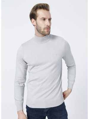 Fabrika Yarım Balıkçı Basic Düz Gri Melanj Erkek Kazak