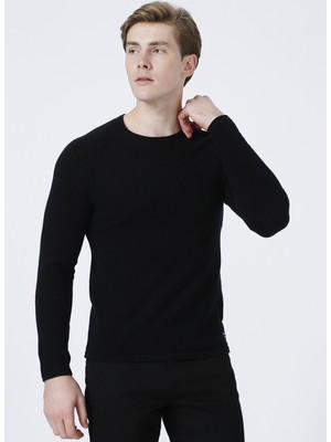 Jack & Jones 12157321_JJEHILL Crew Neck Noo Yuvarlak Yaka Siyah Erkek Kazak