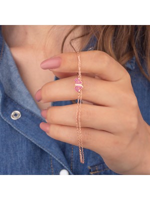 Miavi Silver 925 Ayar Gümüş Pembe Taşlı Kelebek Bileklik