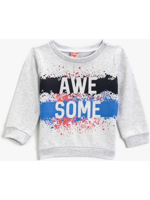 Koton Awesome Baskılı Sweatshirt Bisiklet Yaka