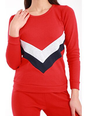 Pemilo Kadın 4912 Desenli Manşetli Pijama Takım Kırmızı