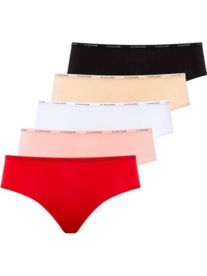 U.S. Polo Assn. 67002 Kadın 5'li Yüksek Bel Slip - Siyah&ten&beyaz&somon&kırmızı