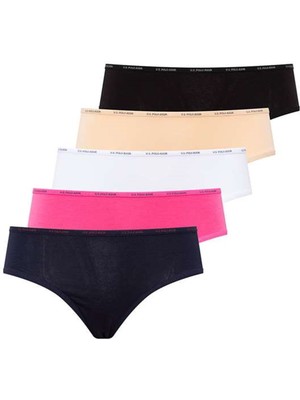 U.S. Polo Assn. 67002 Kadın 5'li Yüksek Bel Slip - Siyah&ten&beyaz&fuşya&Lacivertvert