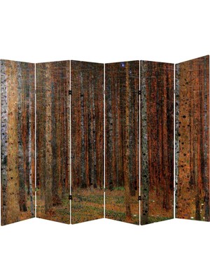 MonoStella Gustav Klimt Köknar Ağacı 6 Kanatlı Oda Bölücü Çift Taraflı Kanvas Paravan