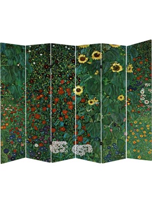 MonoStella Stellastore Gustav Klimt Çiftlik Bahçe Ayçiçeği 6kanatlı Oda Bölücü Çift Taraflı Kanvas Paravan