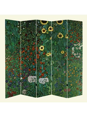 MonoStella Gustav Klimt Çiftlik Bahçe Ayçiçeği 5 Kanatlı Oda Bölücü Çift Taraflı Kanvas Paravan