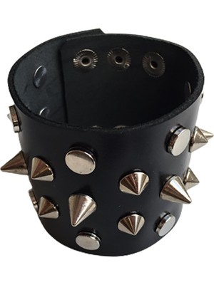 Metal Giyim Tek Sıra Uzun Spike Çift Sıra Zımba Kısa Spike Bileklik
