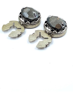 Kravatkolik Gümüş Renk Füme Taşlı Geçmeli Kol Düğmesi GC73