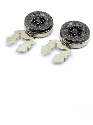 Kravatkolik Gümüş Renk Füme Motifli Geçmeli Kol Düğmesi GC74