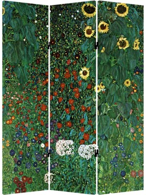 MonoStella Stellastore Gustav Klimt Çiftlik Bahçe Ayçiçeği 3 Kanatlı Oda Bölücü Çift Taraflı Kanvas Paravan