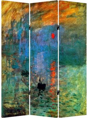 MonoStella Claude Monet Gün Doğumu Izlenim 3 Kanatlı Oda Bölücü Çift Taraflı Kanvas Paravan