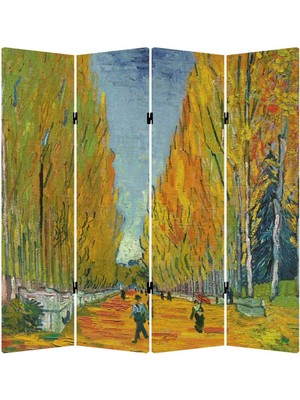 MonoStella Vincent Van Gogh Lalle Des Alyscamps 4 Kanatlı Oda Bölücü Çift Taraflı Kanvas Paravan