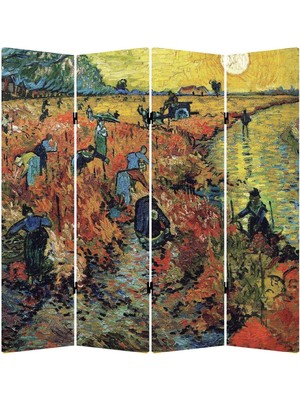 MonoStella Vincent Van Gogh Red Vineyards 4 Kanatlı Oda Bölücü Çift Taraflı Kanvas Paravan