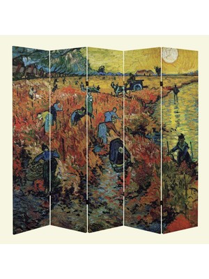 MonoStella Stellastore Vincent Van Gogh Red Vineyards 5 Kanatlı Oda Bölücü Çift Taraflı Kanvas Paravan