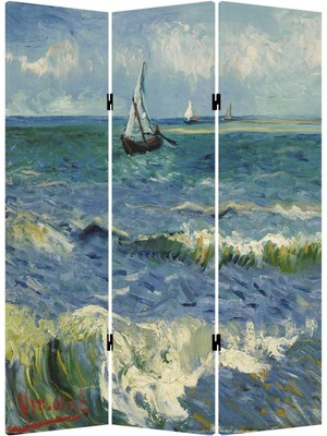 MonoStella Vincent Van Gogh Deniz Manzarası 3 Kanatlı Oda Bölücü Çift Taraflı Kanvas Paravan