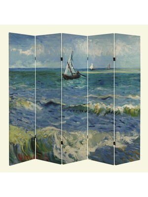 MonoStella Vincent Van Gogh Deniz Manzarası 5 Kanatlı Oda Bölücü Çift Taraflı Kanvas Paravan