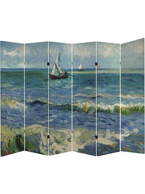 MonoStella Vincent Van Gogh Deniz Manzarası 6 Kanatlı Oda Bölücü Çift Taraflı Kanvas Paravan