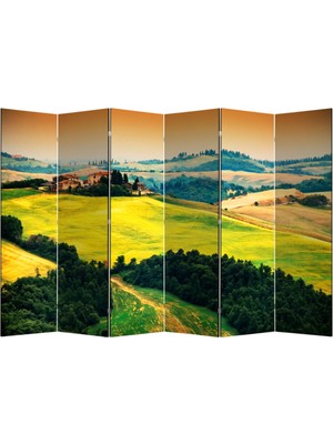 MonoStella Stellastore Manzara 6 Kanatlı Oda Bölücü Çift Taraflı Kanvas Paravan