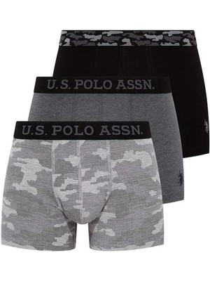 U.S. Polo Assn. 80300 Erkek 3'lü Boxer - Siyah&antrasitmelanj&kamuflaj