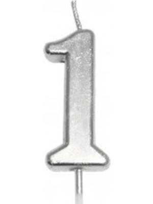 Bal10 Dünyası 1 Yaş Gümüş Rakam Mum Gümüş Renk Doğum Günü Pasta Mumu 12 cm