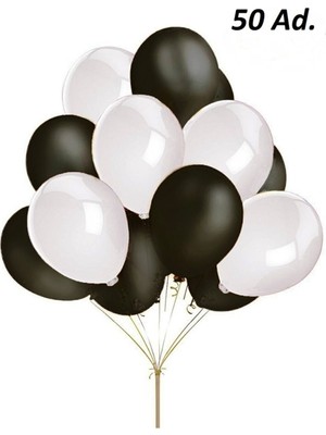 Bal10 Dünyası Siyah-Beyaz Karışık Metalik Balon 50 Adet