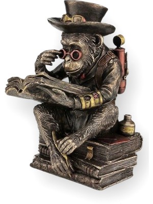 Rakun Home Steampunk Serisi Kitap Okuyan Şempanze Biblo
