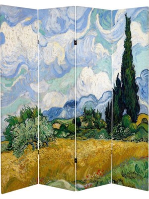 VeraStore Van Gogh 4 Kanatlı Oda Bölücü Çift Taraflı Kanvas Paravan