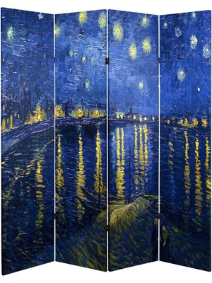 VeraStore Van Gogh 4 Kanatlı Oda Bölücü Çift Taraflı Kanvas Paravan
