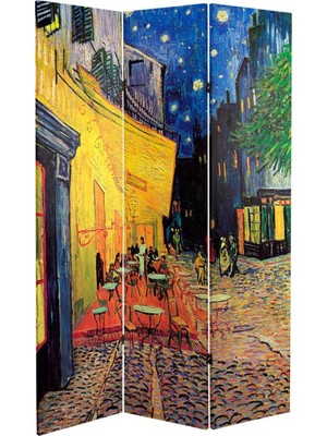 VeraStore Van Gogh 3 Kanatlı Oda Bölücü Çift Taraflı Kanvas Paravan
