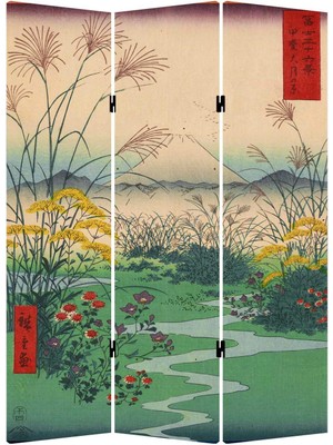 VeraStore Hiroshige 3 Kanatlı Oda Bölücü Çift Taraflı Kanvas Paravan