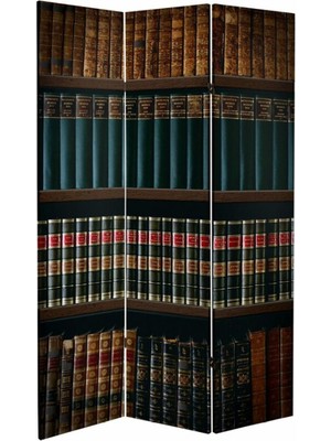 VeraStore Bookshel Library 3 Kanatlı Oda Bölücü Çift Taraflı Kanvas Paravan