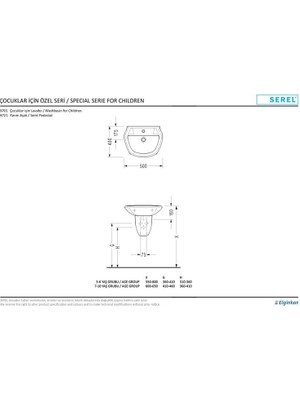 Serel Çocuk 40X50 cm Yarım Ayaklı Lavabo 8758STS110H