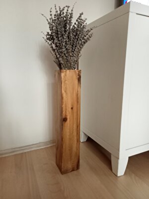 Woodünya Dekoratif Ahşap Vazo Pampas Yapay Çiçek Vazosu Uzun Biblo 54 cm