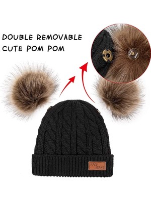 Better Life Pom Pom Sıcak Kayak Şapkası Bobble Şapkalı Çocuk Kış Örme Bere Şapka (Yurt Dışından)