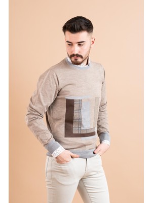 Ecer Slimfit Parça Desenli Ince Triko Erkek Kazak