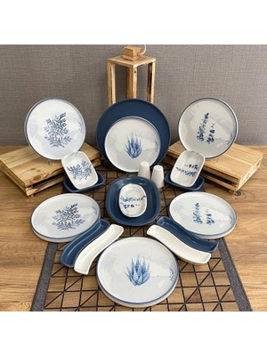 Keramika Blue Magic 19 Parça Kahvaltı Takımı 6 Kişilik Mavi - Beyaz Desenli Seramik Set