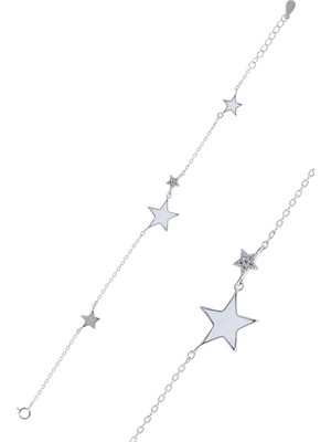 Sümer Telkari Yıldızlı Mineli Taşlı Rodyumlu Gümüş Bileklik