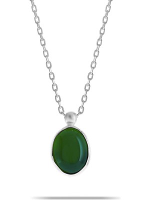 Sümer Telkari Yeşim Taşlı Rodyumlu Gümüş Kolye