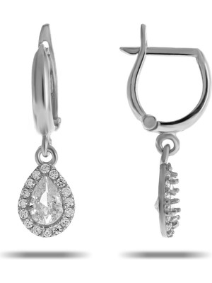 Sümer Telkari Kuvars Taşlı Damla Mini Rodyumlu Gümüş Küpe 5515