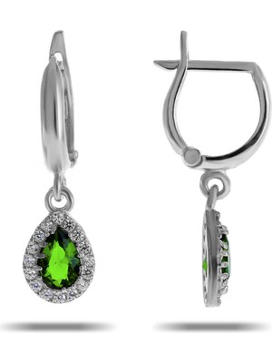 Sümer Telkari Yeşim Taşlı Damla Mini Rodyumlu Gümüş Küpe