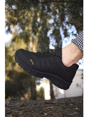Riccon Siyah Erkek Trekking Ayakkabı Suya Dayanıklı Malzeme ile Düz Topuk Tasarımı
