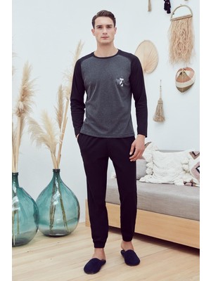 Eros 29094 Erkek Sıfır Yaka Uzun Kol Pijama Takım - Malkara
