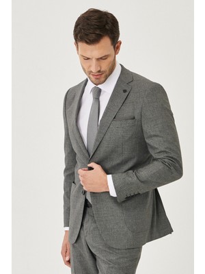 ALTINYILDIZ CLASSICS Erkek Gri-siyah Slim Fit Dar Kesim Desenli Yünlü Takım Elbise